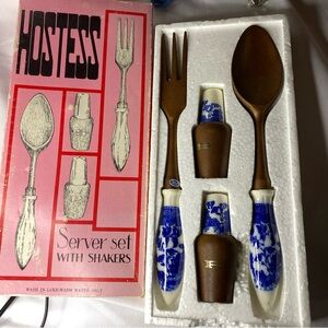 Hostess Blue and Brown Serveware Set with Shakers